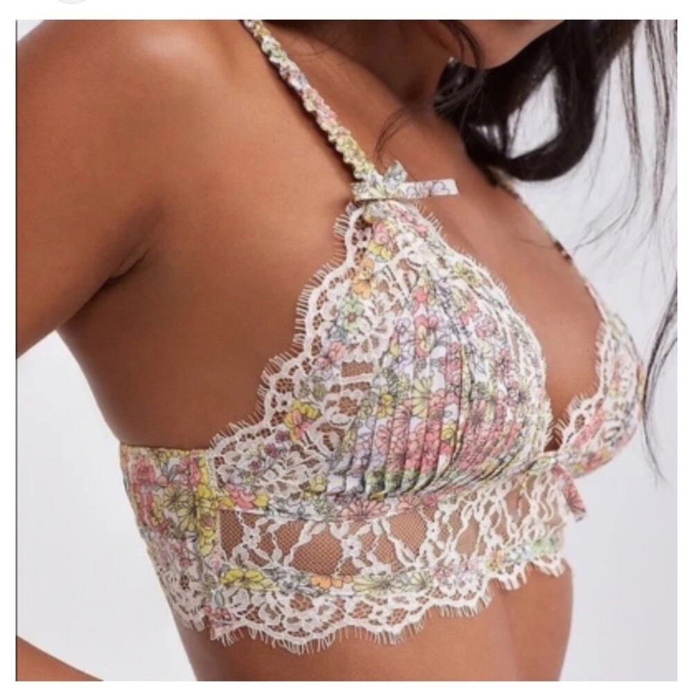 For Love And Lemons Esme Triangle Bralette Floral Lace Multicolor Size Small Bra - Picture 2 of 10